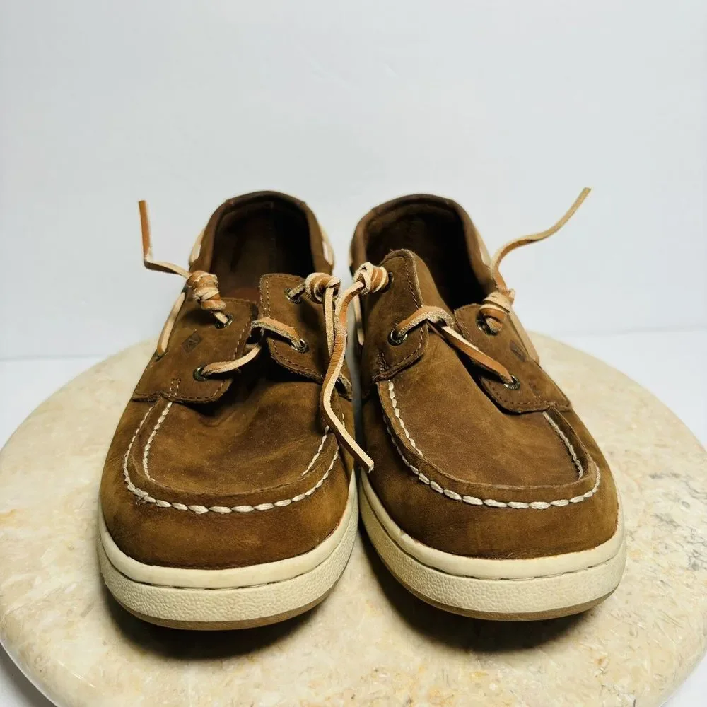 Sperry Boys Sz 4.5W Sperry Cup II Brown Leather Boat Shoes‎